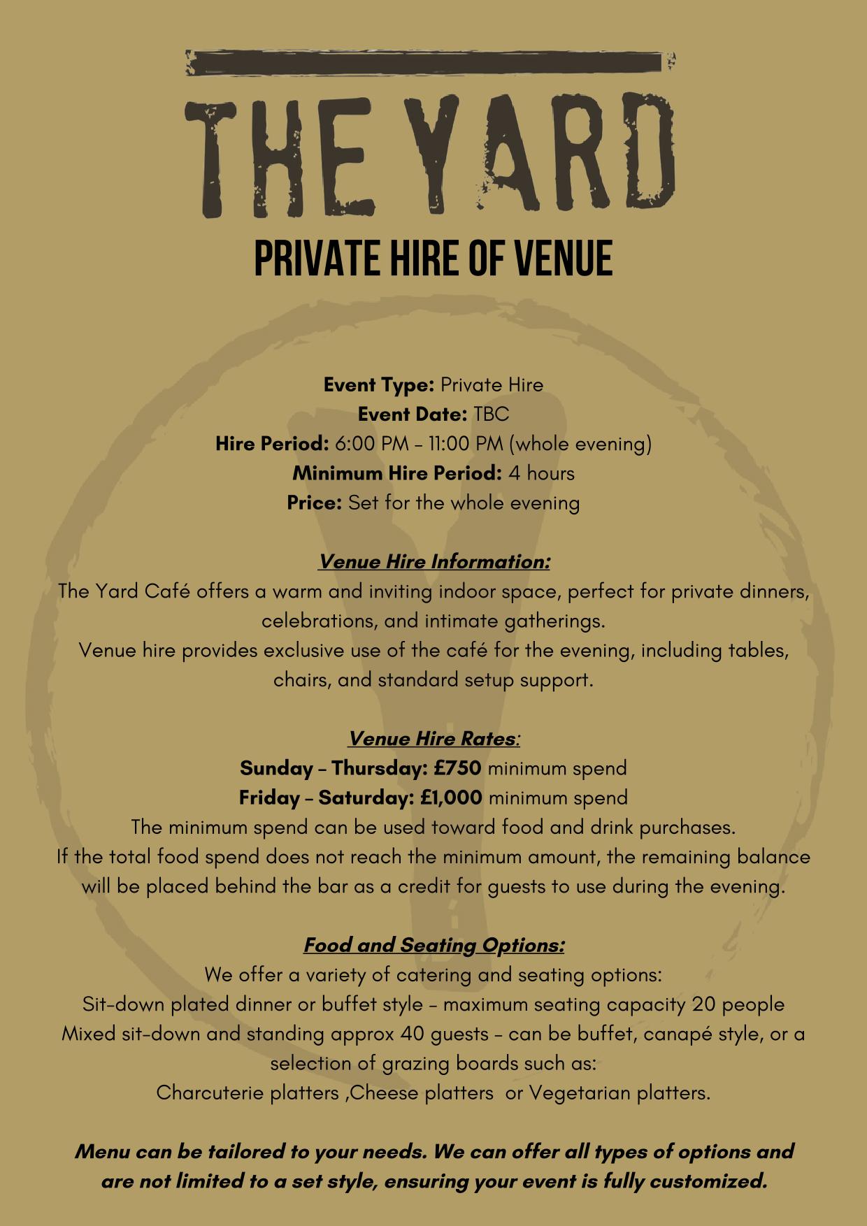 The Yard Café Private Venue Hire